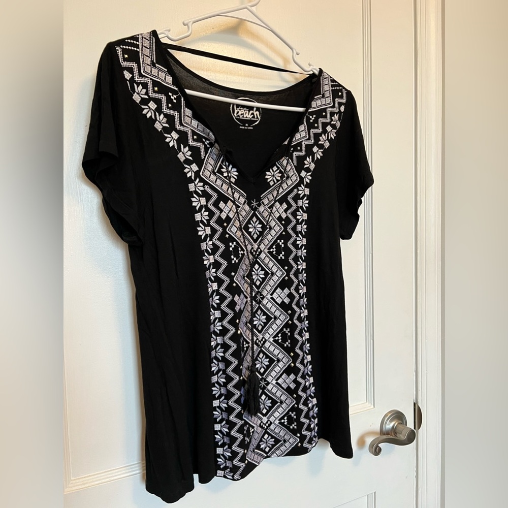 Embroidered Black Blouse Top